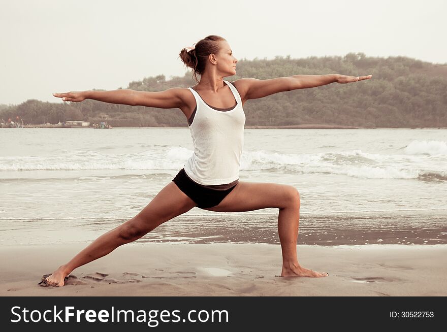 Yoga girl on sunset time. Yoga girl on sunset time