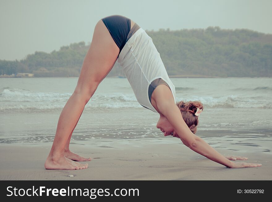 Yoga girl on sunset time. Yoga girl on sunset time