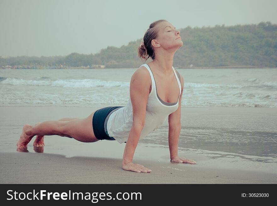 Yoga girl on sunset time. Yoga girl on sunset time