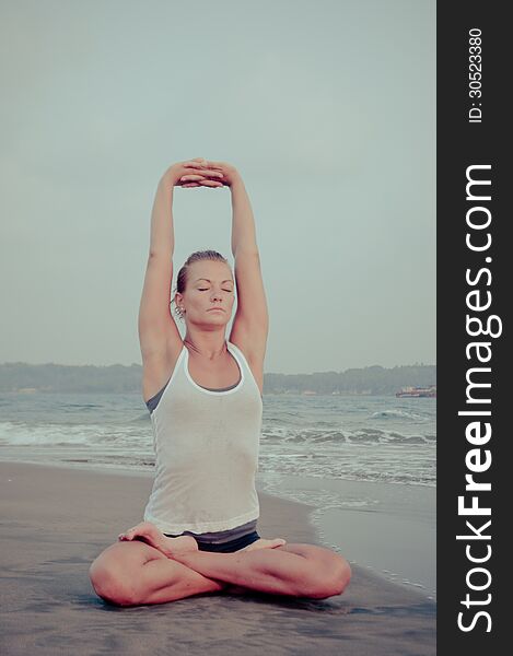 Yoga girl on sunset time. Yoga girl on sunset time