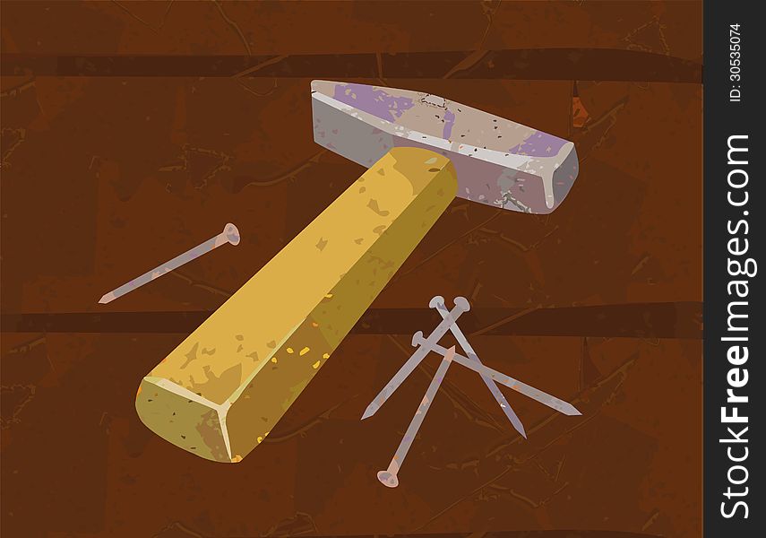 Stylized illustration of hammer and nails