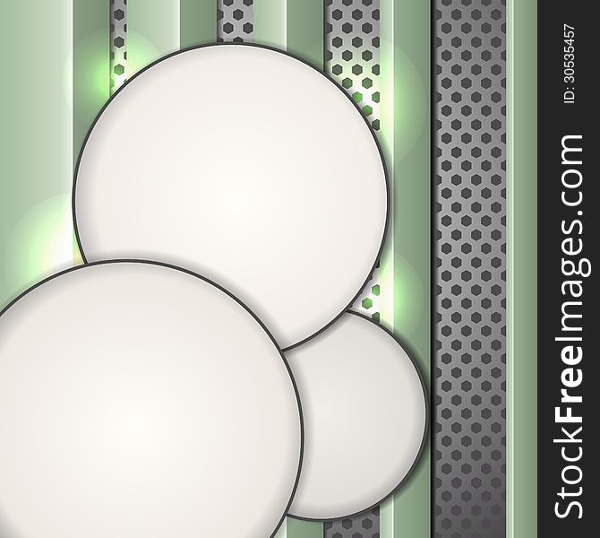 White blank circles over gray and green metallic background. White blank circles over gray and green metallic background