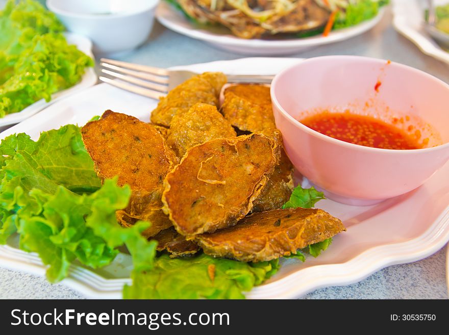 Spicy fried fish ball , Thai style food