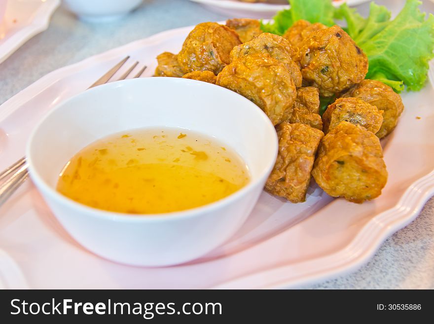 Spicy fried fish ball , Thai style food