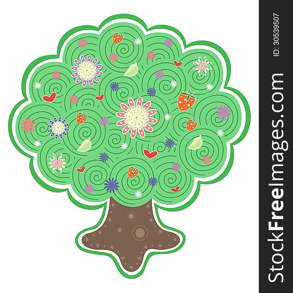 Illustration of a beautiful tree with flowers