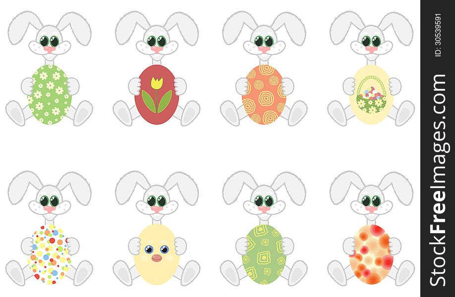 Vector illustration of Easter rabbits with eggs