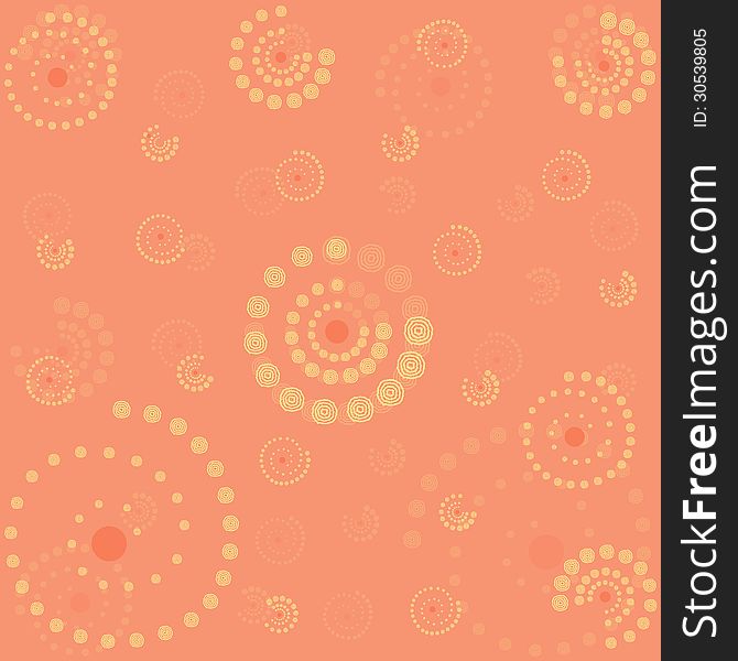 Vector pattern from spirals on orange background