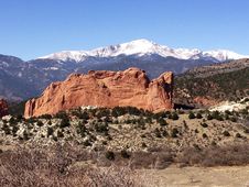 Red Rock W/Pikes Peak Stock Photos Red Rock W/Pikes Peak Stock Photos