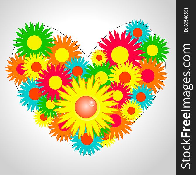 Vector heart with flowers. Element for design.