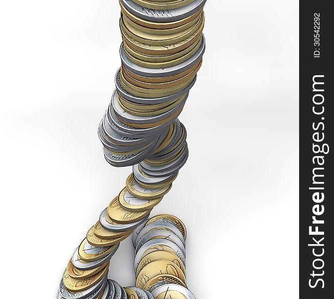 3d design. Stacked coins and white background. 3d design. Stacked coins and white background