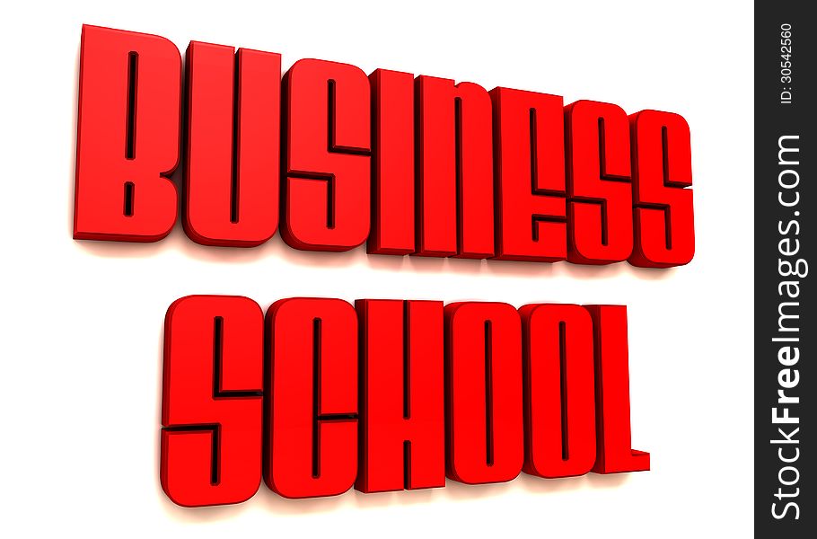 Red Business school text and white background