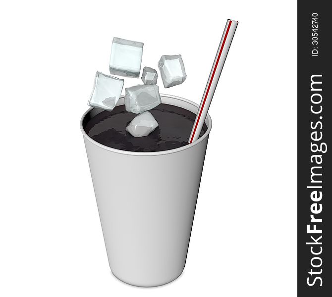 3d design and white background. Soda and ice cubes