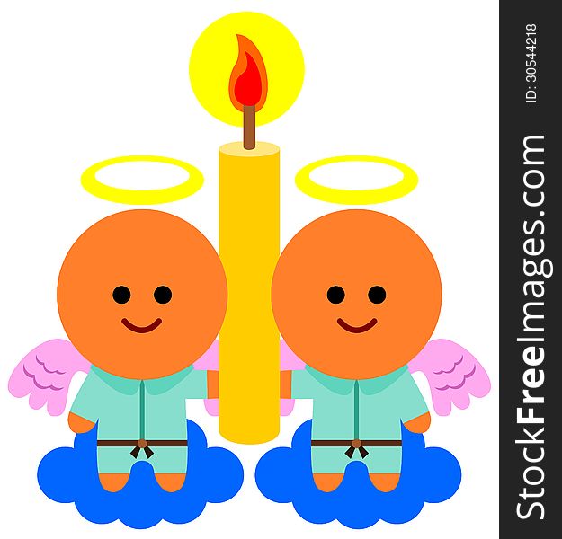 An illustration of two cute angels holding a candle. An illustration of two cute angels holding a candle