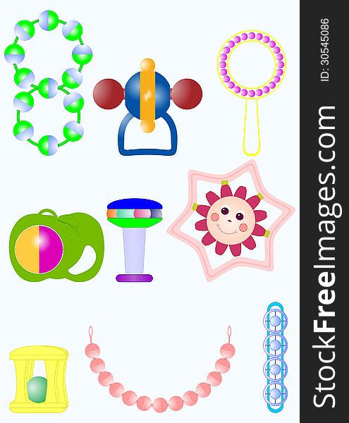 The variety of toys for infants, on a white background. The variety of toys for infants, on a white background.