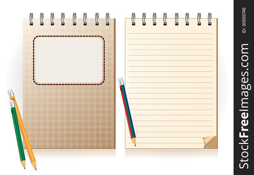 Notebook and pencil Vector illustration