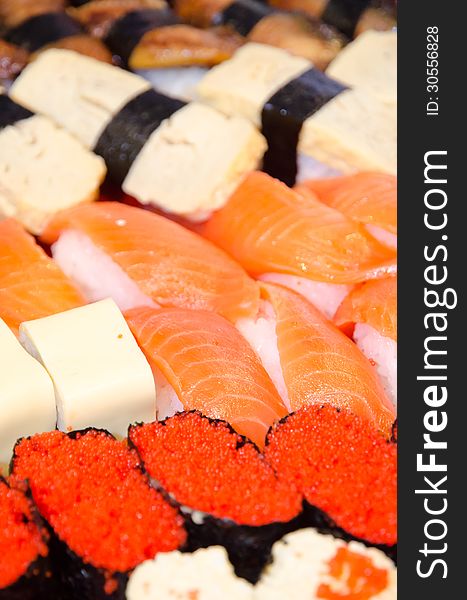 Assorted sushi of salmon, tuna, cuttlefish
