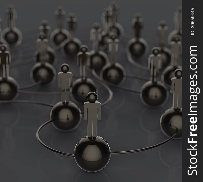3d stainless black human social network and leadership as concept