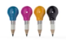 Pencil Lightbulb Head In Cmyk Color As Creative  Concept Royalty Free Stock Photography