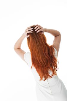 Rear View Of A Woman With Long Red Hair Stock Photos Rear View Of A Woman With Long Red Hair Stock Photos