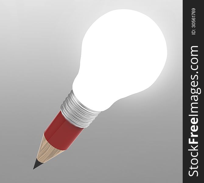 Blank 3d creative pencil lightbulb as concept creative