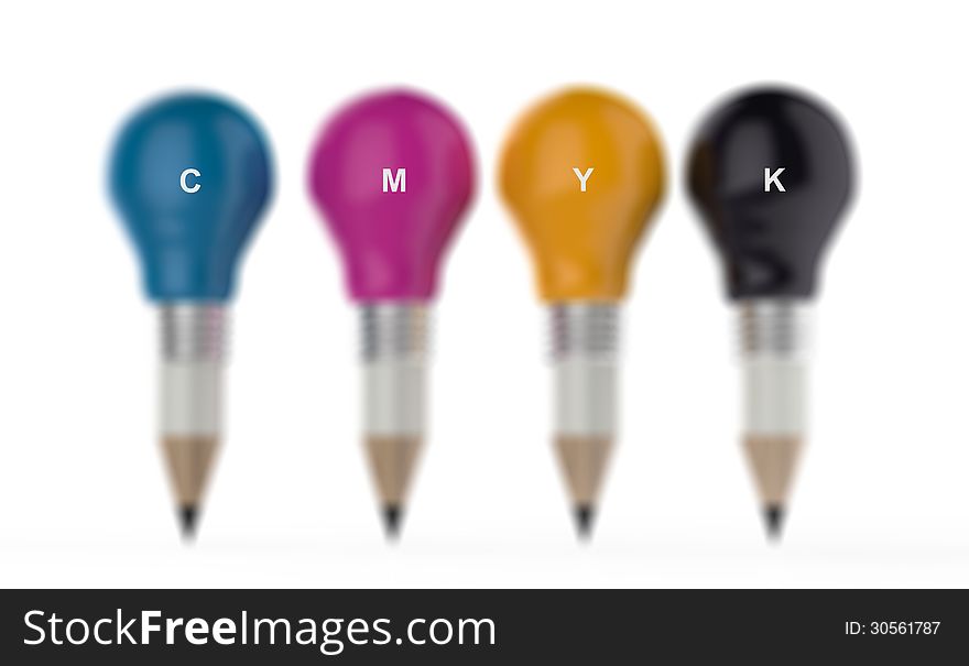 Pencil lightbulb head in cmyk color as creative design concept