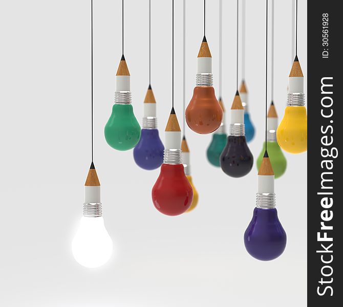 Drawing idea pencil and light bulb concept creative and leadership as concept