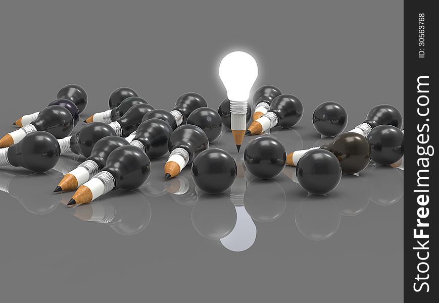 Drawing idea pencil and light bulb concept creative and leadership concept