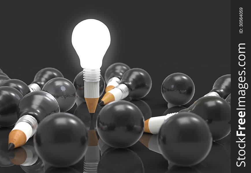 Drawing idea pencil and light bulb concept creative and leadership concept