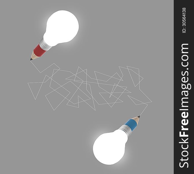 3d creative pencil lightbulb drawing idea as concept creative