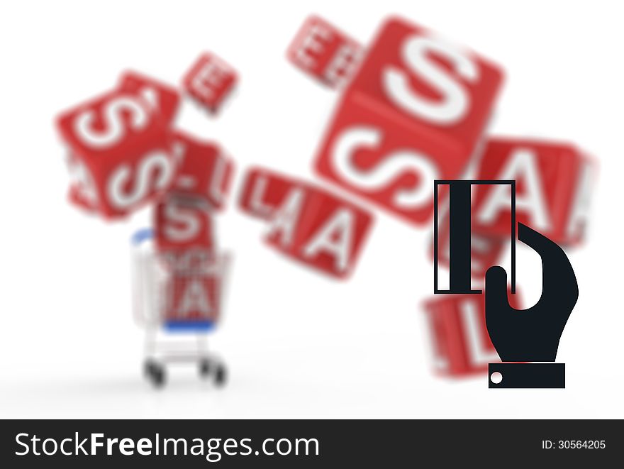 3d shopping cart sale and credit card symbol as online shopping concept. 3d shopping cart sale and credit card symbol as online shopping concept