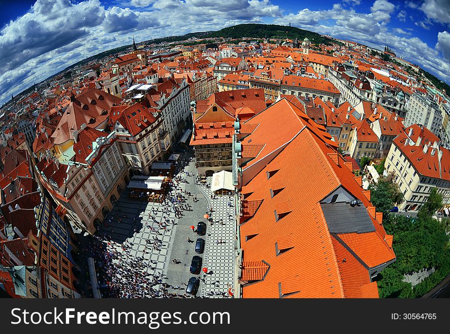 Old Town Square roofs birds eyes view,Prague. Old Town Square roofs birds eyes view,Prague