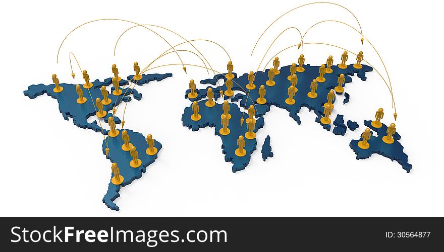 Social Network Human 3d On World Map