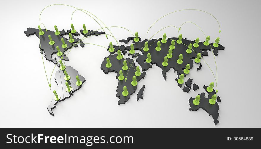 Social network human 3d on world map