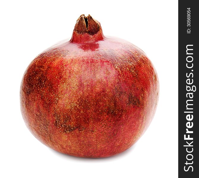 Ripe Pomegranate Fruit On White Background. Closeup.