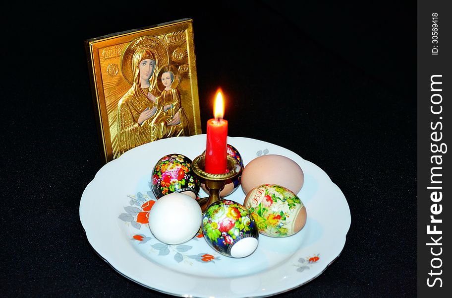 On the table is a festive Easter stillife