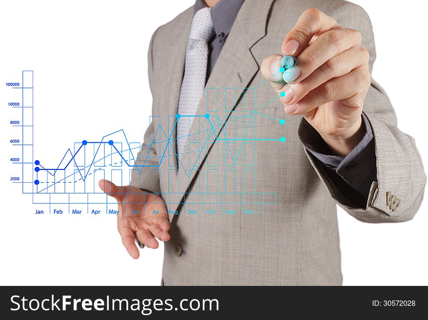 Businessman hand working with new modern computer and business s