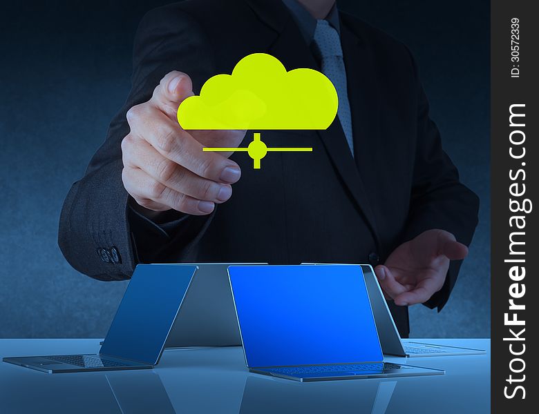 Businessman Working With A Cloud Computing Diagram