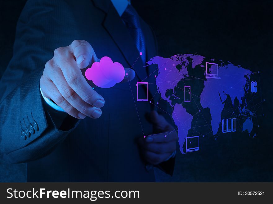 Businessman working with a Cloud Computing diagram