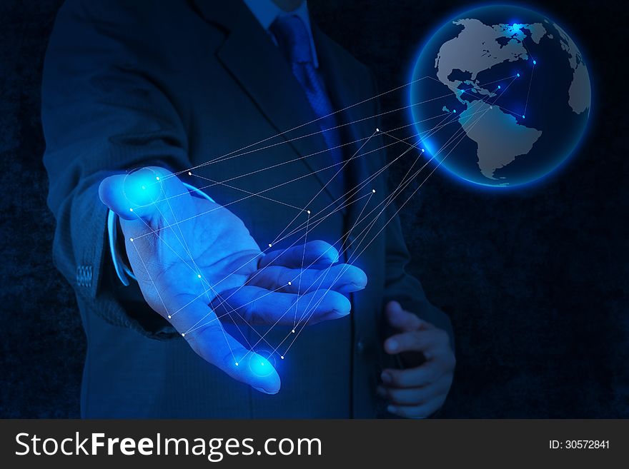 Businessman working with new modern computer show social network structure concept