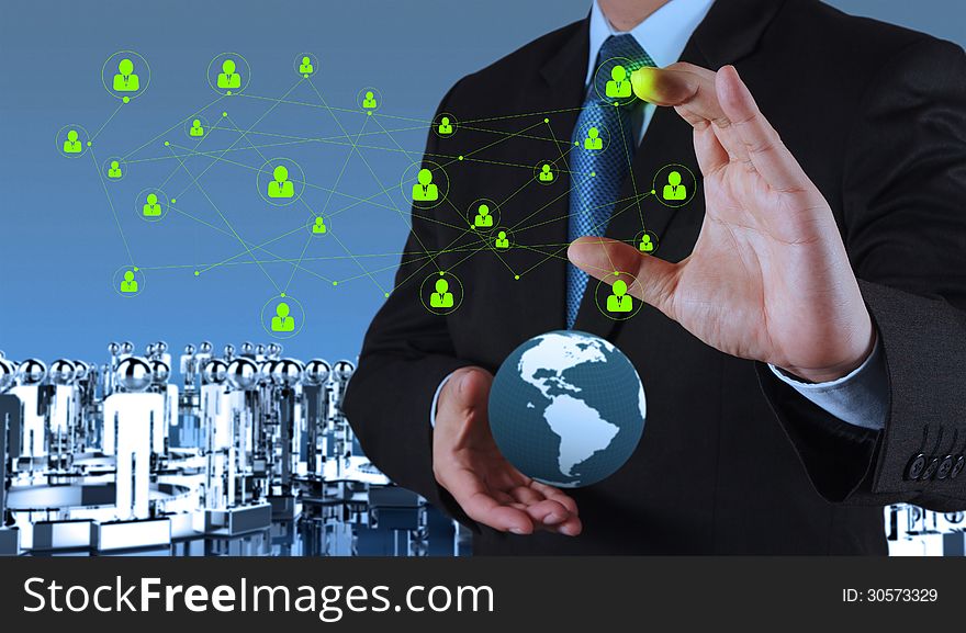 Businessman Hand Pointing To Social Network