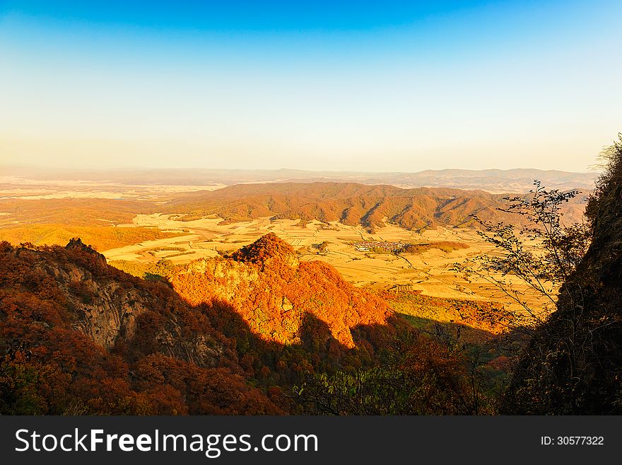 The distant mountains in autumn