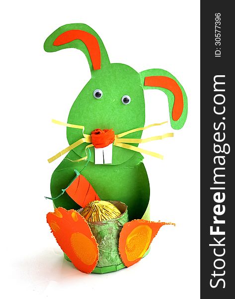 An eastern rabbit, made with green cardboard paper by children. An eastern rabbit, made with green cardboard paper by children