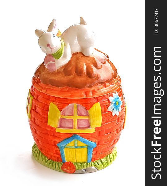 An Easter porcelain egg with a bunny on top of its lid. It is used as a candy box. An Easter porcelain egg with a bunny on top of its lid. It is used as a candy box