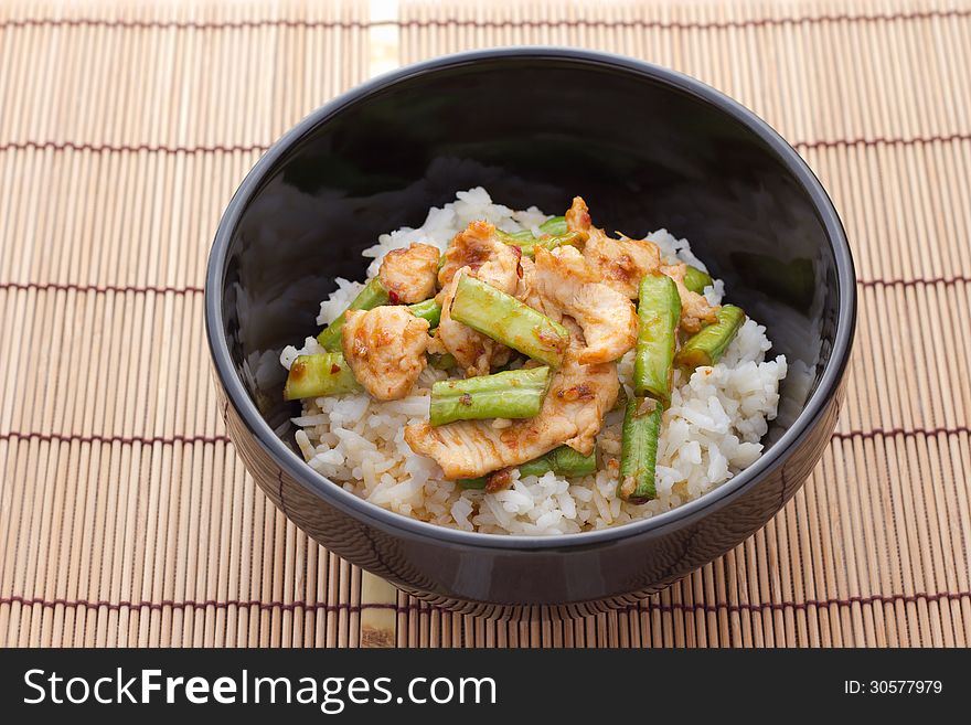 Stir fried chicken and curry paste. Thai style