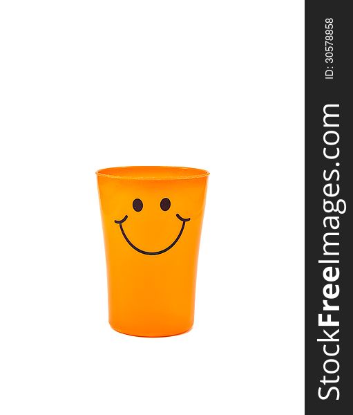Orange Plastic Cup Over White Background