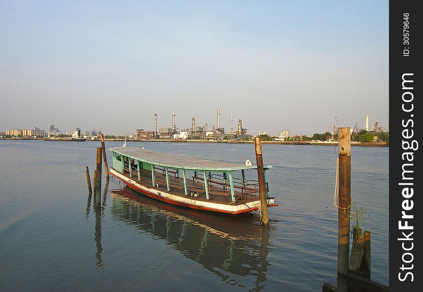 Small ferry boat park in side of Chao Phraya river Bangkok Thailand