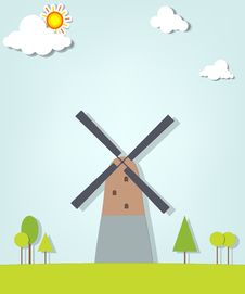 Landscape With A Windmill Stock Photography