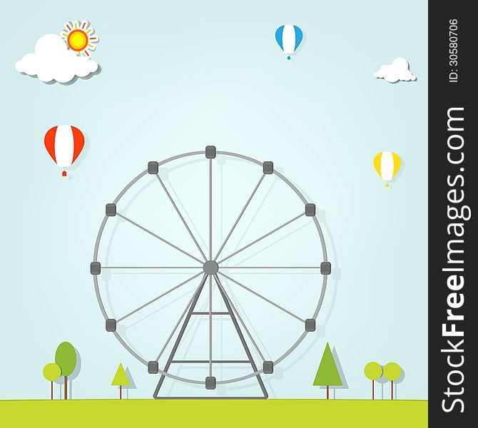 Landscape with a ferris wheel. This is file of EPS10 format.