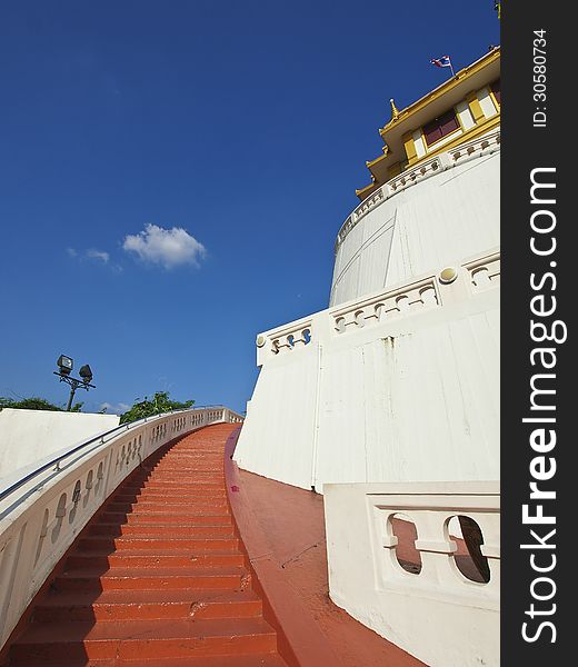 Ascent upstairs to golden mountain in wat sraket Bangkok Thailand. Ascent upstairs to golden mountain in wat sraket Bangkok Thailand