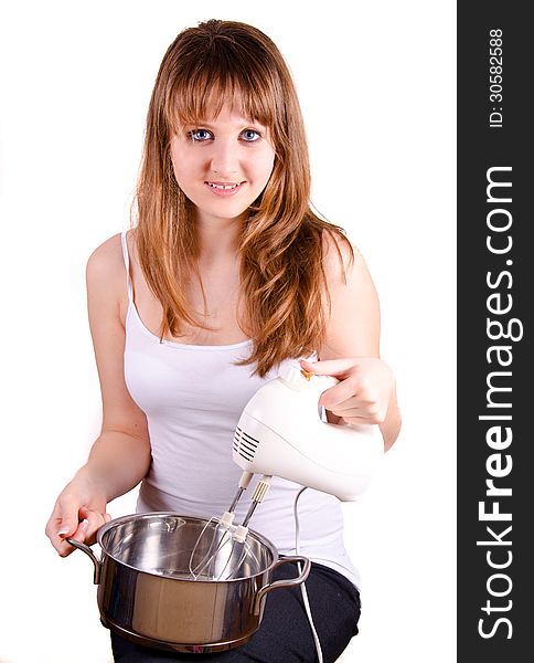 Girl is mixing her pot. Girl is mixing her pot.